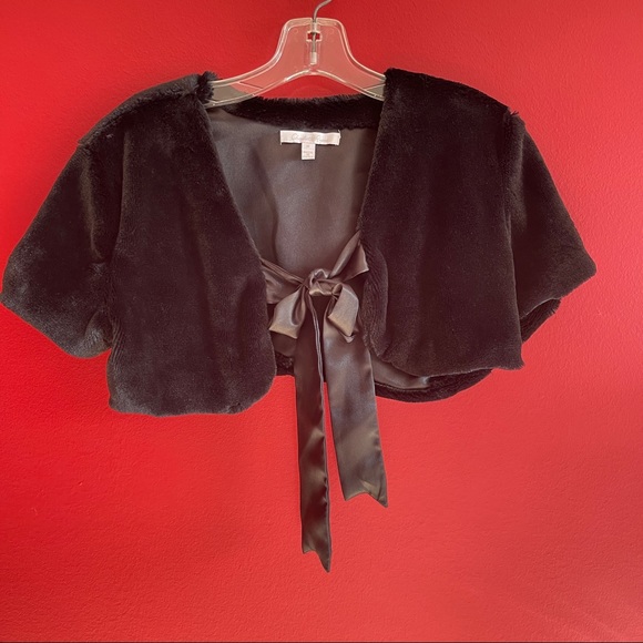 Faux Fur Stole with Satin Tie - Picture 2 of 6